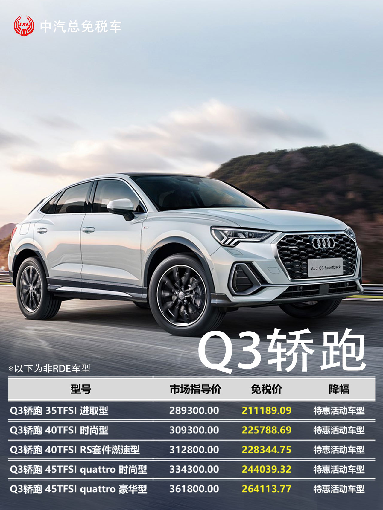 全系售价下调！一汽奥迪2023年2季度留学生免税车价格发布