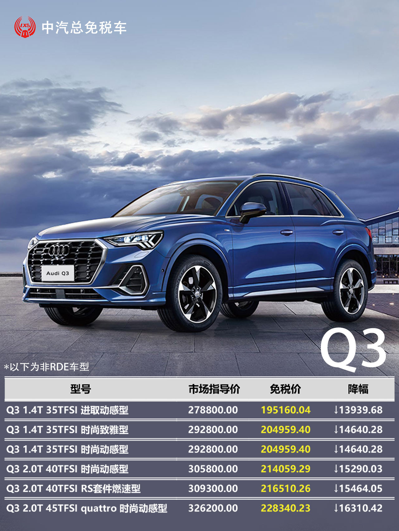 全系售价下调！一汽奥迪2023年2季度留学生免税车价格发布