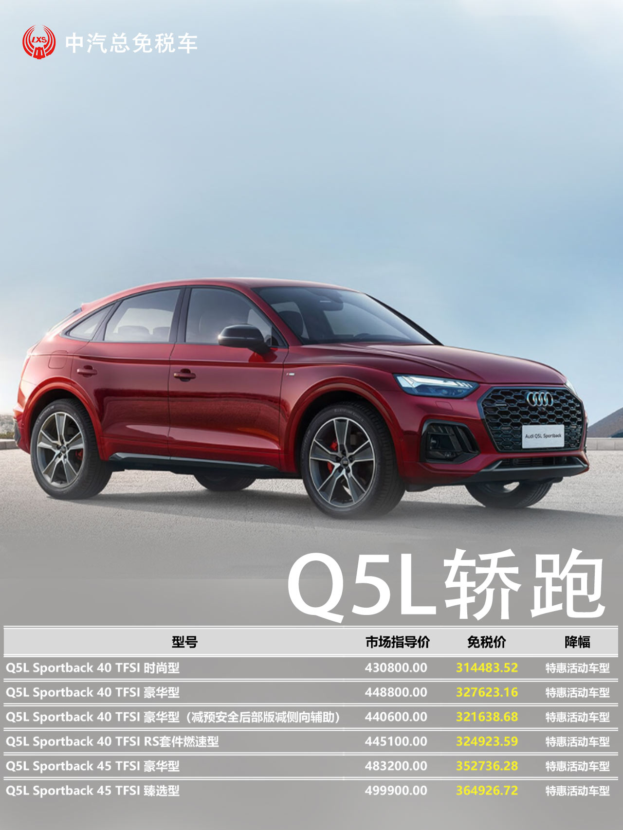 全系售价下调！一汽奥迪2023年2季度留学生免税车价格发布